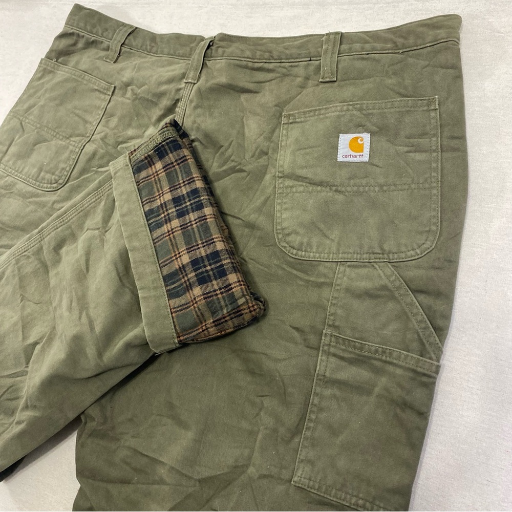Carhartt Olive Green Carpenter Pants Flannel Lined Relaxed Fit 100070 301 44X30